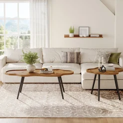 Tribesigns Nesting Coffee Table Set of 2, Solid Wood with Cloud Tabletop
