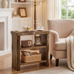 Tribesigns Solid Wood End Table, 3-Tier Live Edge Side Table for Bedroom