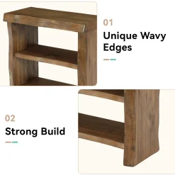 Tribesigns Solid Wood End Table, 3-Tier Live Edge Side Table for Bedroom