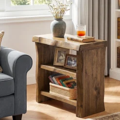 Tribesigns Solid Wood End Table, 3-Tier Live Edge Side Table for Bedroom