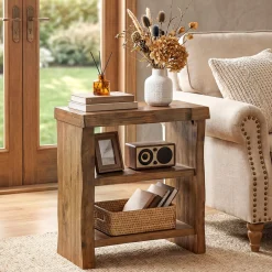 Tribesigns Solid Wood End Table, 3-Tier Live Edge Side Table for Bedroom