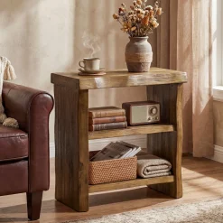 Tribesigns Solid Wood End Table, 3-Tier Live Edge Side Table for Bedroom