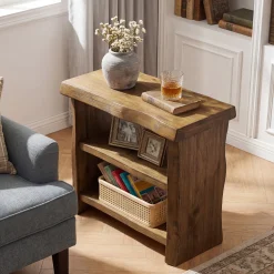 Tribesigns Solid Wood End Table, 3-Tier Live Edge Side Table for Bedroom