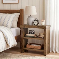 Tribesigns Solid Wood End Table, 3-Tier Live Edge Side Table for Bedroom