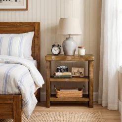Tribesigns Solid Wood End Table, 3-Tier Live Edge Side Table for Bedroom