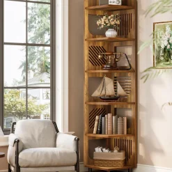 Tribesigns 6-Tier Corner Shelf, Tall Skinny Display Bookcase for Small Spaces