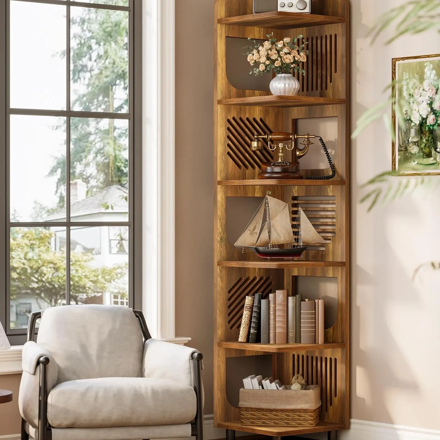 Tribesigns 6-Tier Corner Shelf, Tall Skinny Display Bookcase for Small Spaces