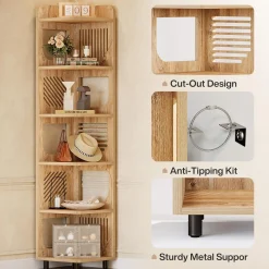 Tribesigns 6-Tier Corner Shelf, Tall Skinny Display Bookcase for Small Spaces