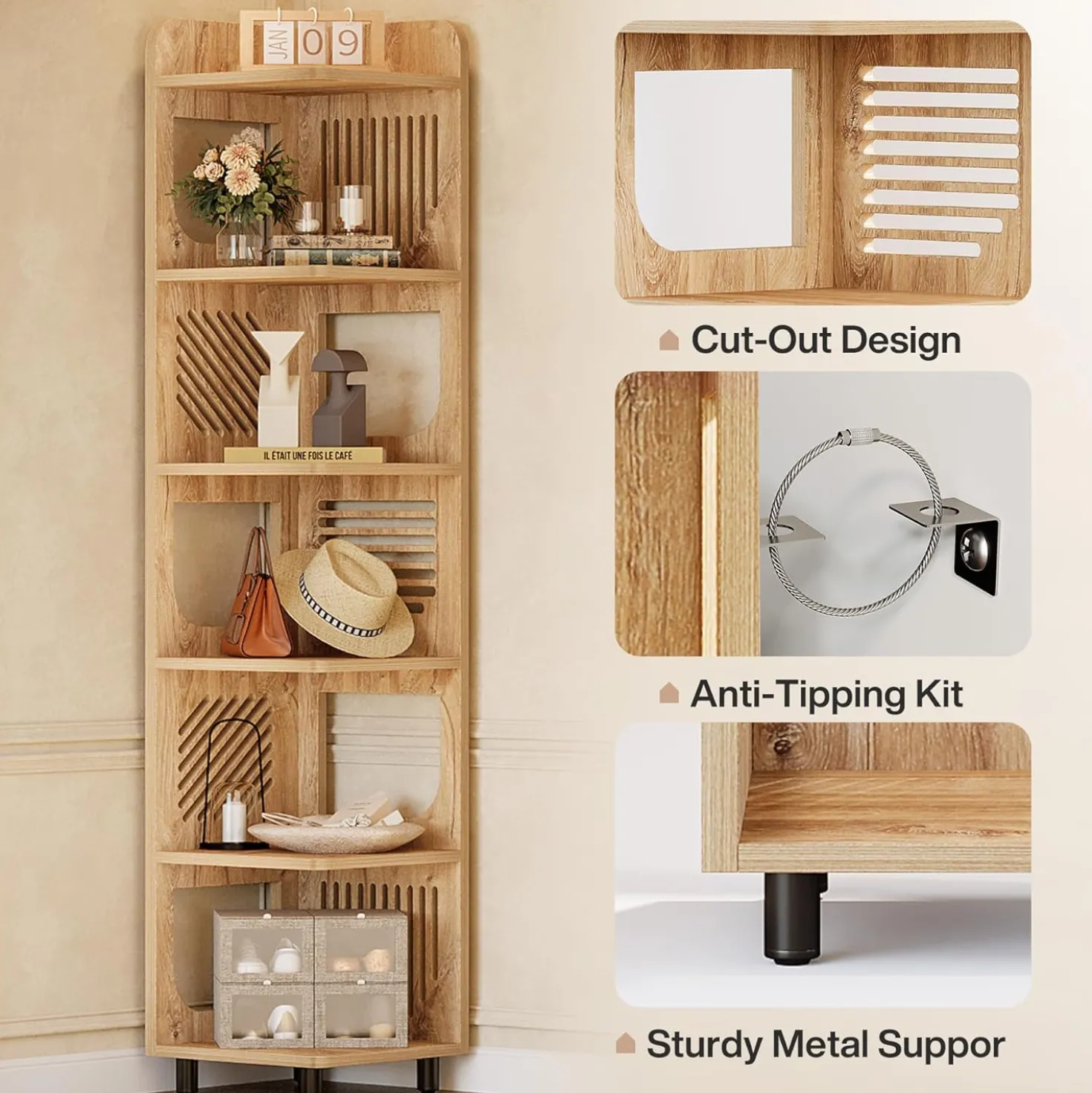 Tribesigns 6-Tier Corner Shelf, Tall Skinny Display Bookcase for Small Spaces
