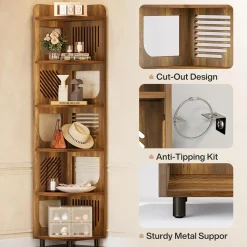 Tribesigns 6-Tier Corner Shelf, Tall Skinny Display Bookcase for Small Spaces