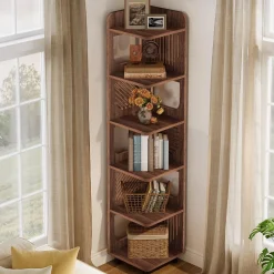 Tribesigns 6-Tier Corner Shelf, Tall Skinny Display Bookcase for Small Spaces