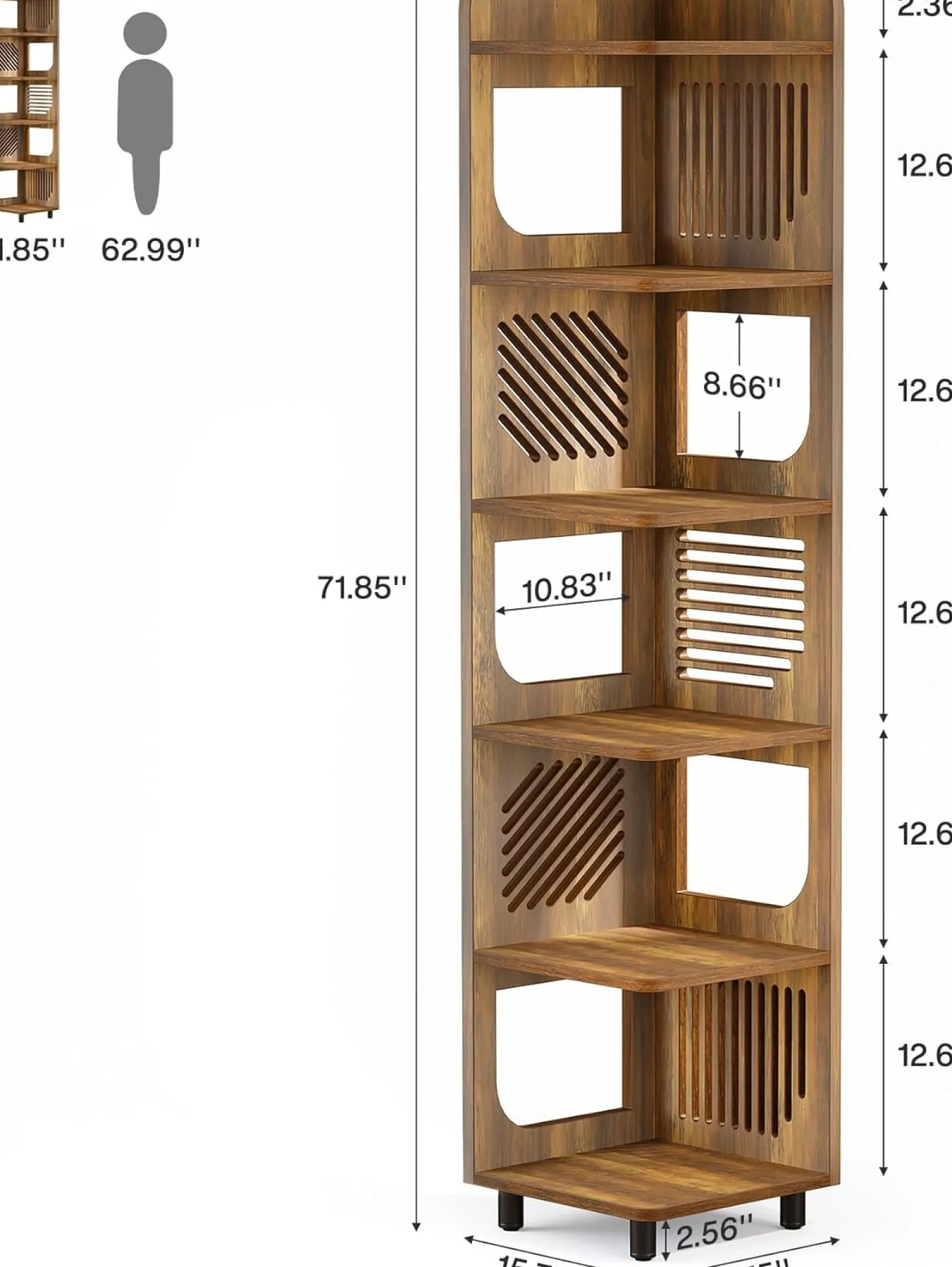 Tribesigns 6-Tier Corner Shelf, Tall Skinny Display Bookcase for Small Spaces