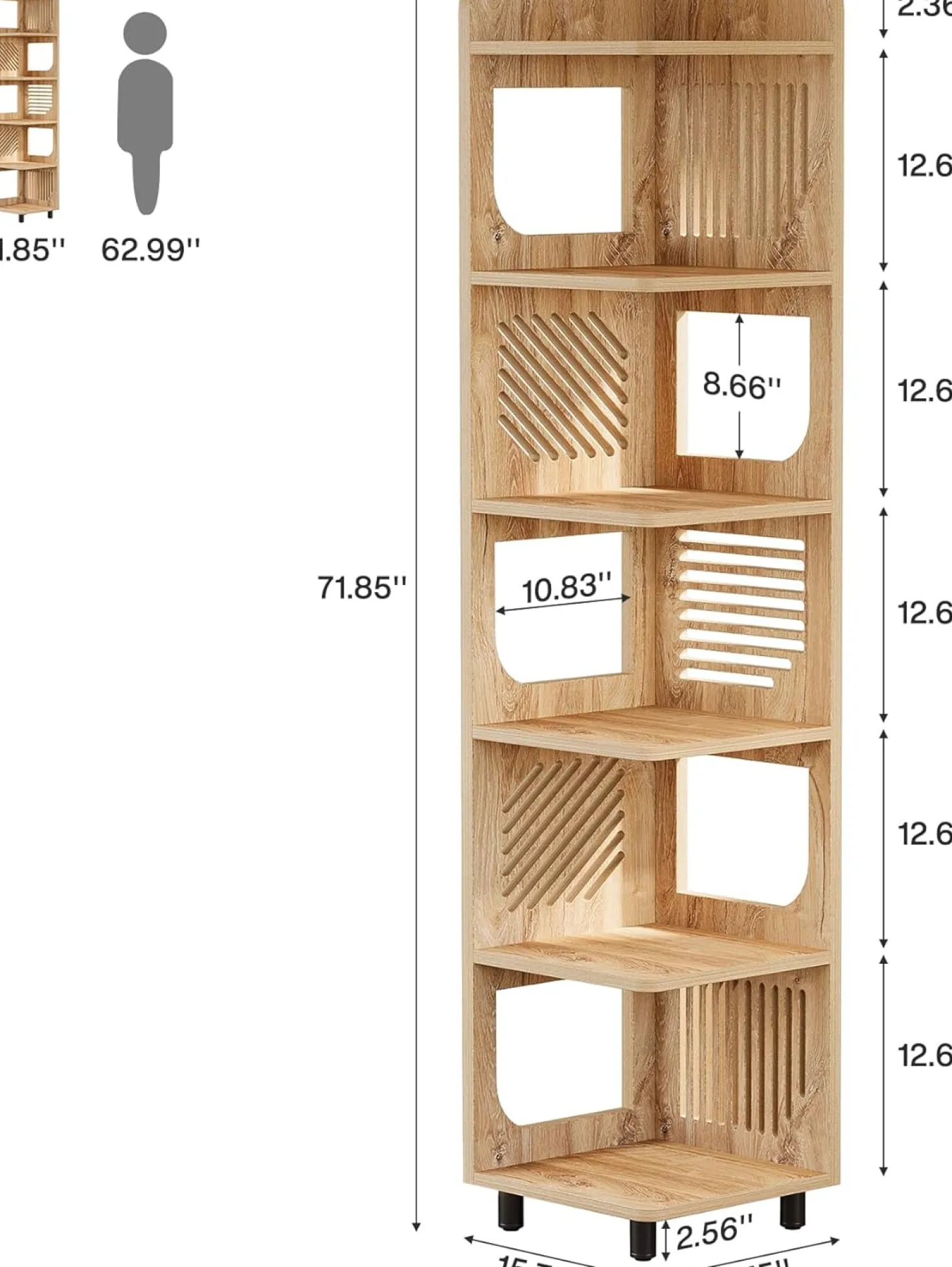 Tribesigns 6-Tier Corner Shelf, Tall Skinny Display Bookcase for Small Spaces