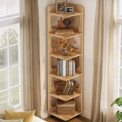 Tribesigns 6-Tier Corner Shelf, Tall Skinny Display Bookcase for Small Spaces