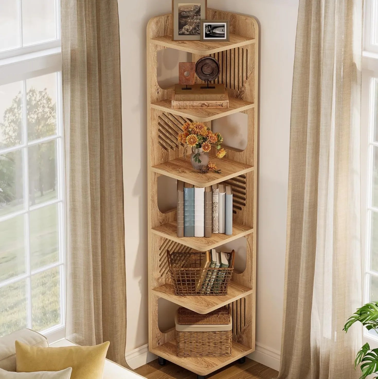 Tribesigns 6-Tier Corner Shelf, Tall Skinny Display Bookcase for Small Spaces
