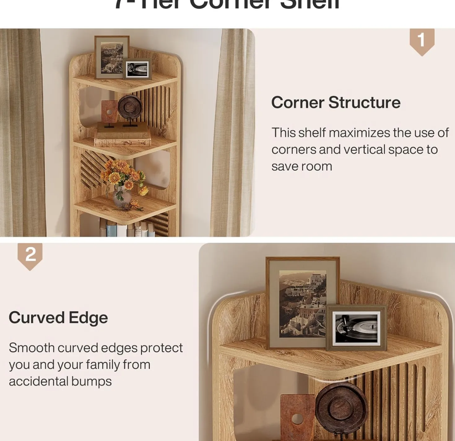 Tribesigns 6-Tier Corner Shelf, Tall Skinny Display Bookcase for Small Spaces