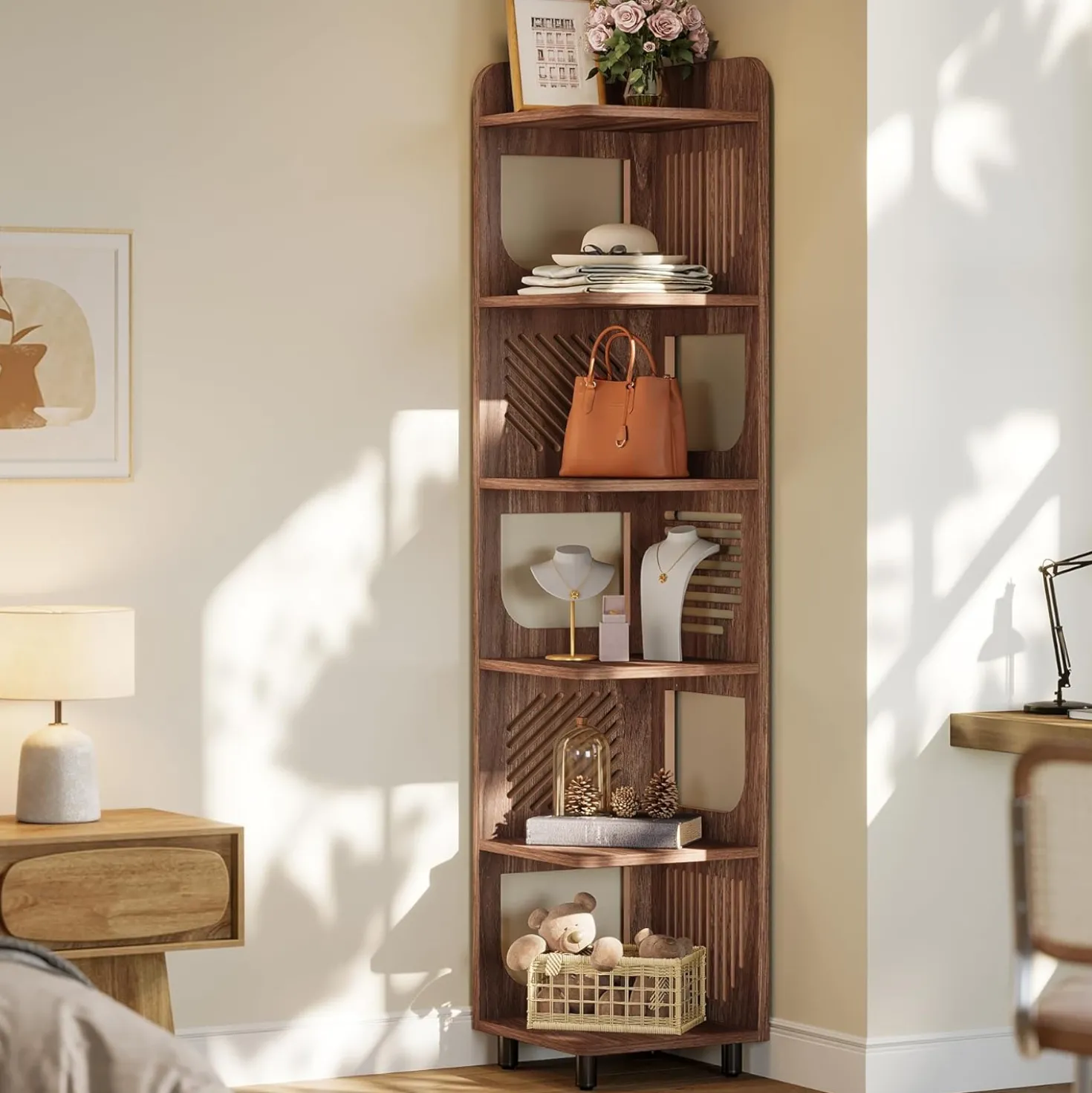 Tribesigns 6-Tier Corner Shelf, Tall Skinny Display Bookcase for Small Spaces