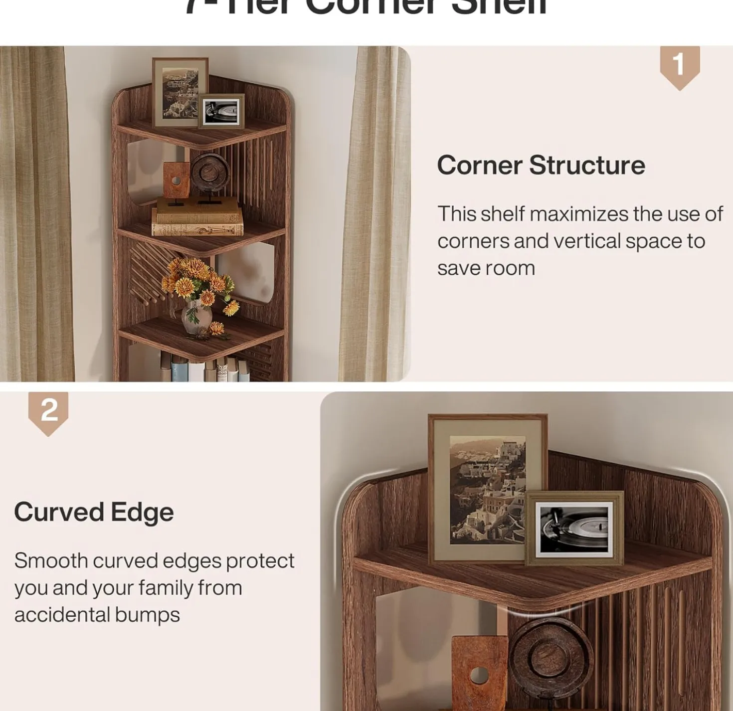 Tribesigns 6-Tier Corner Shelf, Tall Skinny Display Bookcase for Small Spaces