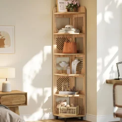 Tribesigns 6-Tier Corner Shelf, Tall Skinny Display Bookcase for Small Spaces