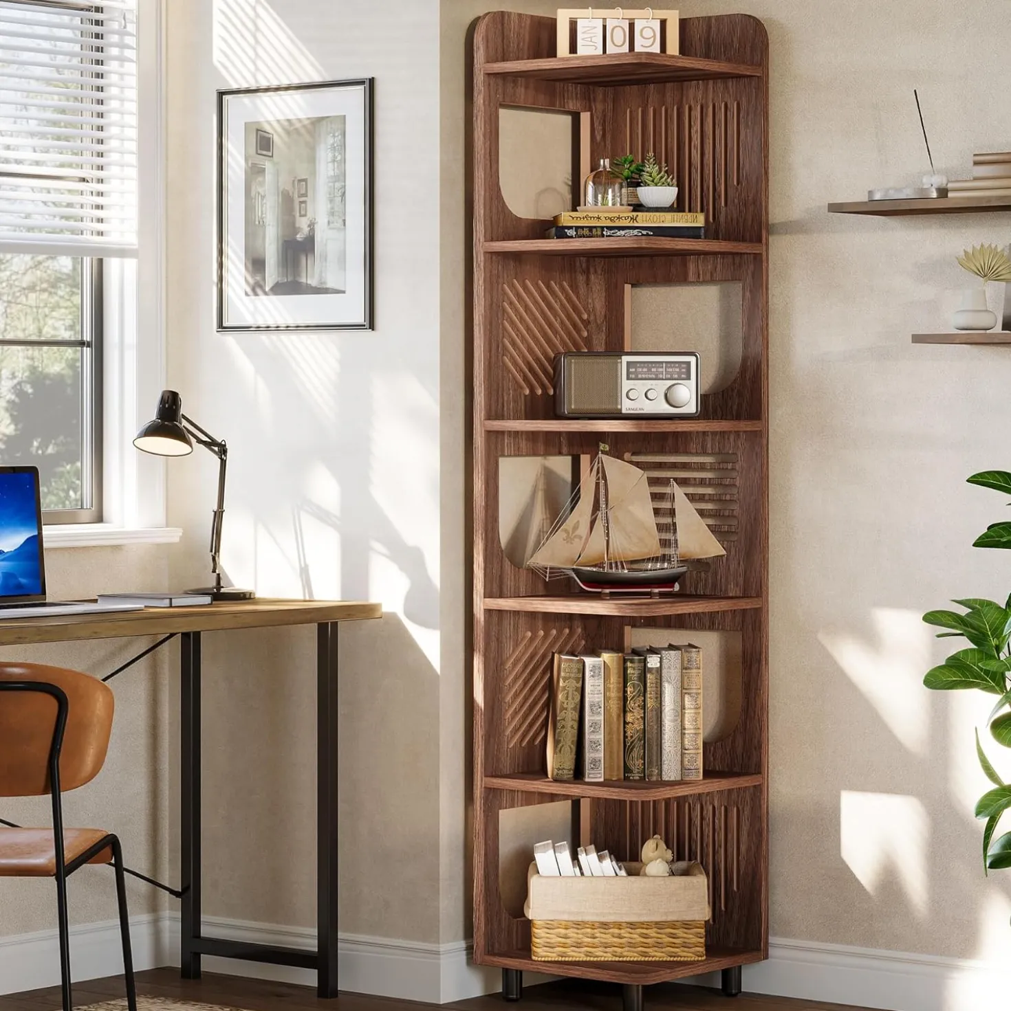 Tribesigns 6-Tier Corner Shelf, Tall Skinny Display Bookcase for Small Spaces
