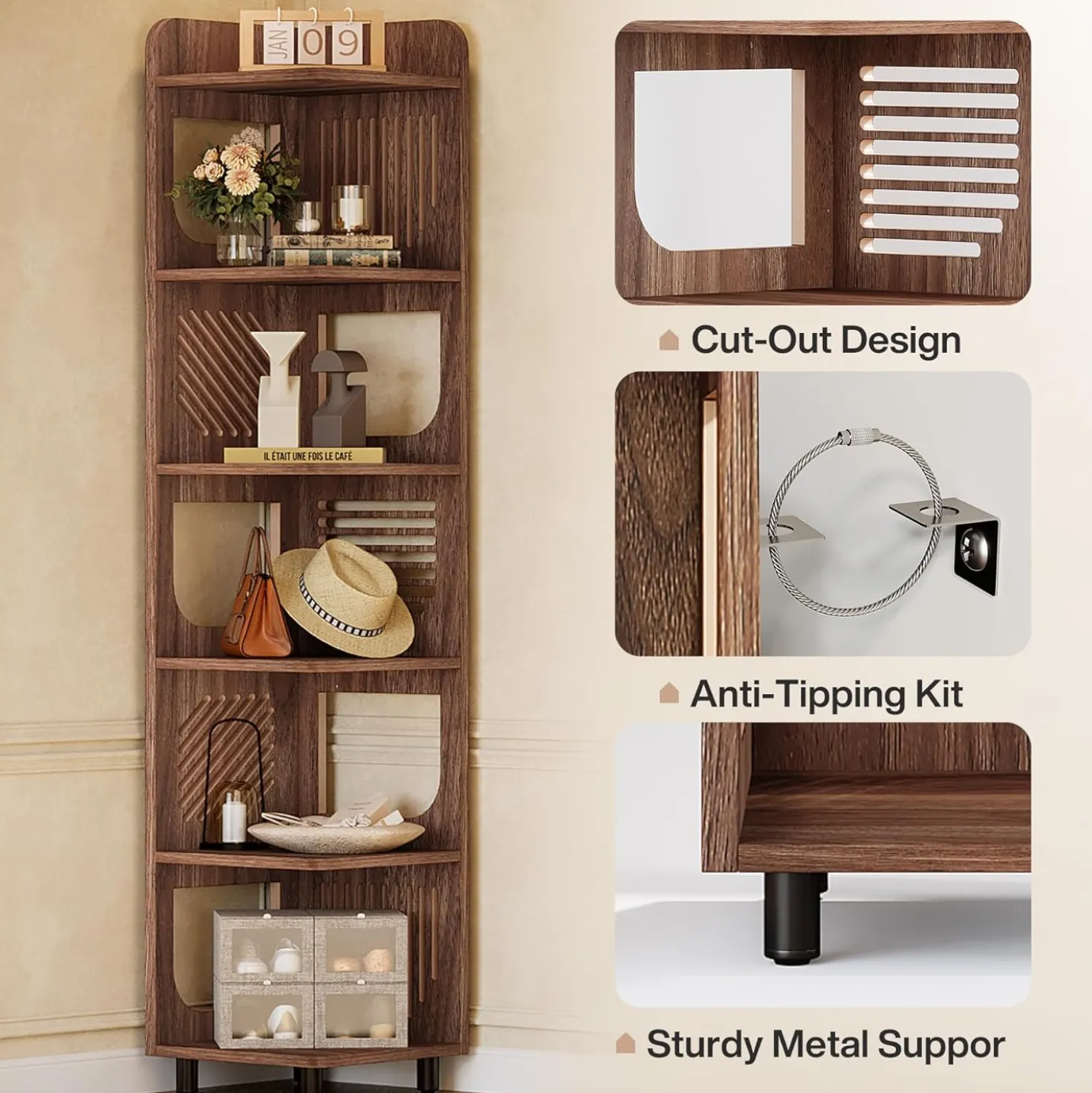Tribesigns 6-Tier Corner Shelf, Tall Skinny Display Bookcase for Small Spaces