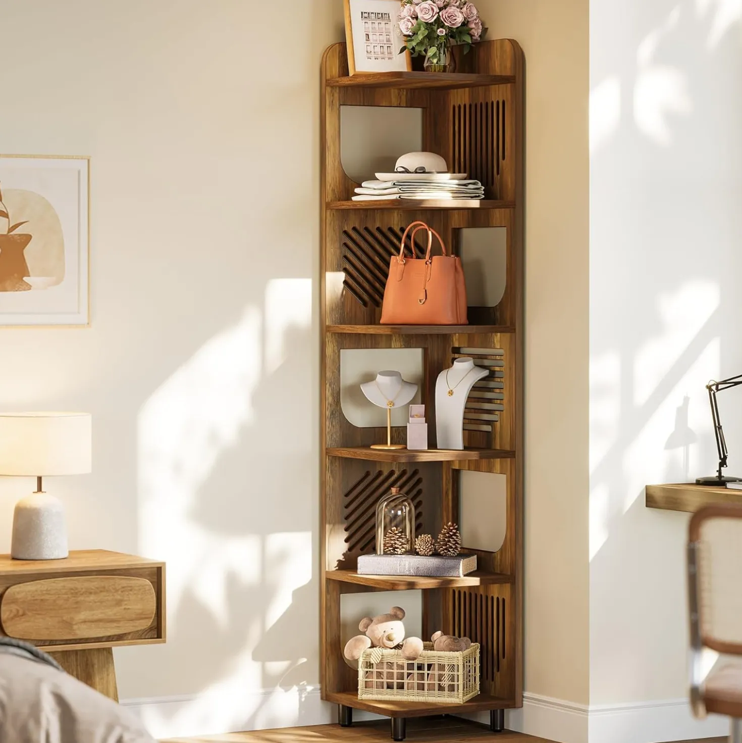 Tribesigns 6-Tier Corner Shelf, Tall Skinny Display Bookcase for Small Spaces