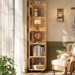 Tribesigns 6-Tier Corner Shelf, Tall Skinny Display Bookcase for Small Spaces