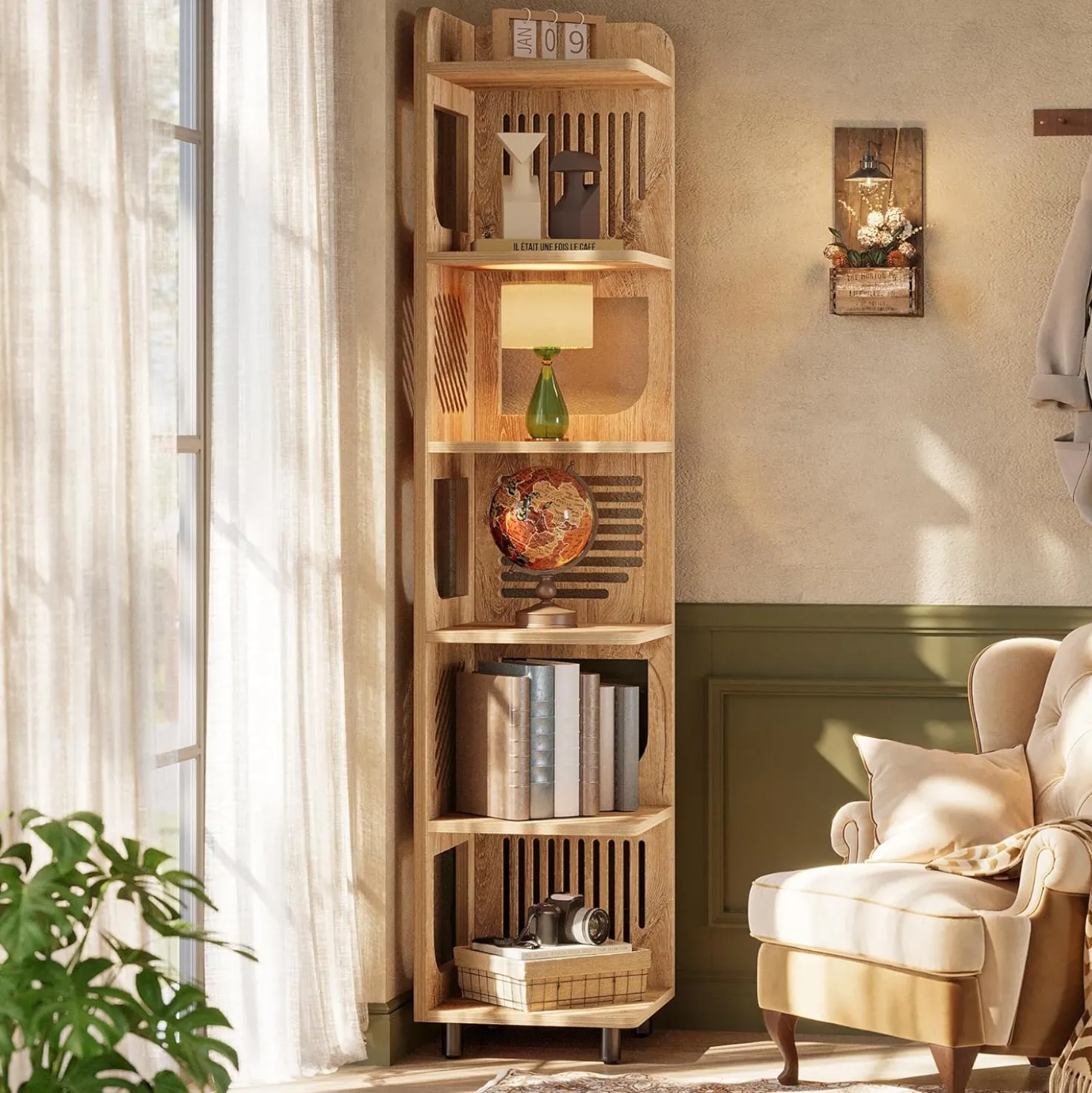 Tribesigns 6-Tier Corner Shelf, Tall Skinny Display Bookcase for Small Spaces
