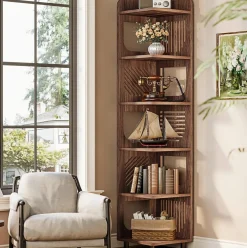 Tribesigns 6-Tier Corner Shelf, Tall Skinny Display Bookcase for Small Spaces