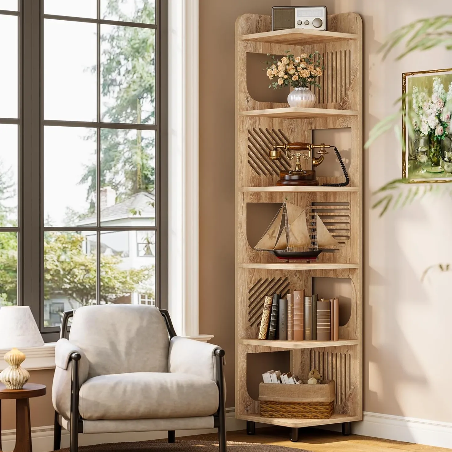 Tribesigns 6-Tier Corner Shelf, Tall Skinny Display Bookcase for Small Spaces
