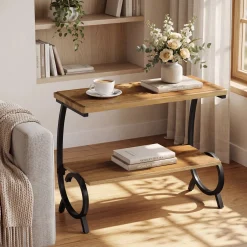 Tribesigns 2-Tier End Table, J-Shaped Side Table for Living Room