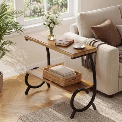 Tribesigns 2-Tier End Table, J-Shaped Side Table for Living Room