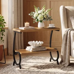 Tribesigns 2-Tier End Table, J-Shaped Side Table for Living Room