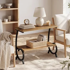 Tribesigns 2-Tier End Table, J-Shaped Side Table for Living Room