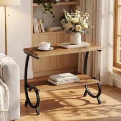 Tribesigns 2-Tier End Table, J-Shaped Side Table for Living Room