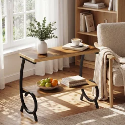 Tribesigns 2-Tier End Table, J-Shaped Side Table for Living Room