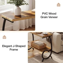 Tribesigns 2-Tier End Table, J-Shaped Side Table for Living Room