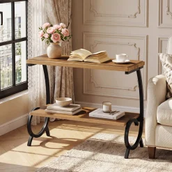 Tribesigns 2-Tier End Table, J-Shaped Side Table for Living Room