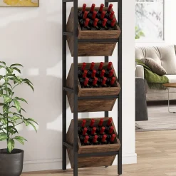 Tribesigns 3-Tier Freestanding Wine Rack, Wooden Wine Storage Stand for Kitchen and Cellar