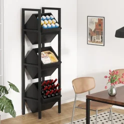 Tribesigns 3-Tier Freestanding Wine Rack, Wooden Wine Storage Stand for Kitchen and Cellar