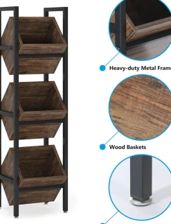 Tribesigns 3-Tier Freestanding Wine Rack, Wooden Wine Storage Stand for Kitchen and Cellar