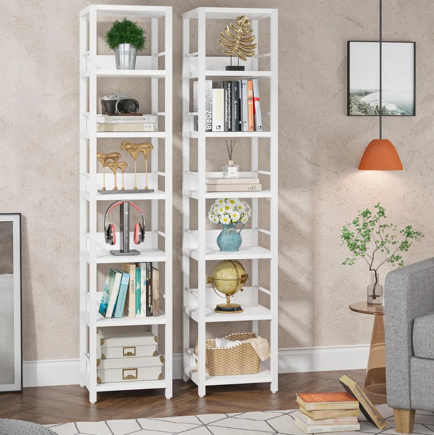 Tribesigns 6-Tier Narrow Corner Shelf, 74.8-Inch Tall Industrial Storage Bookshelf