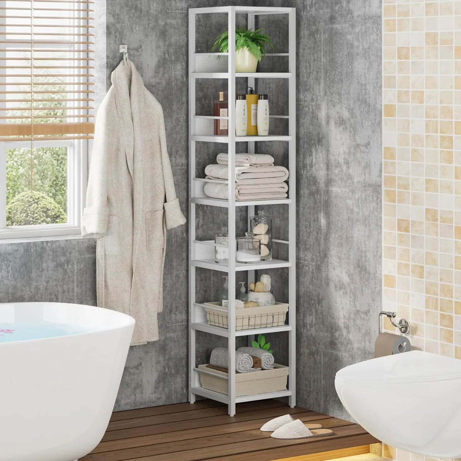 Tribesigns 6-Tier Narrow Corner Shelf, 74.8-Inch Tall Industrial Storage Bookshelf