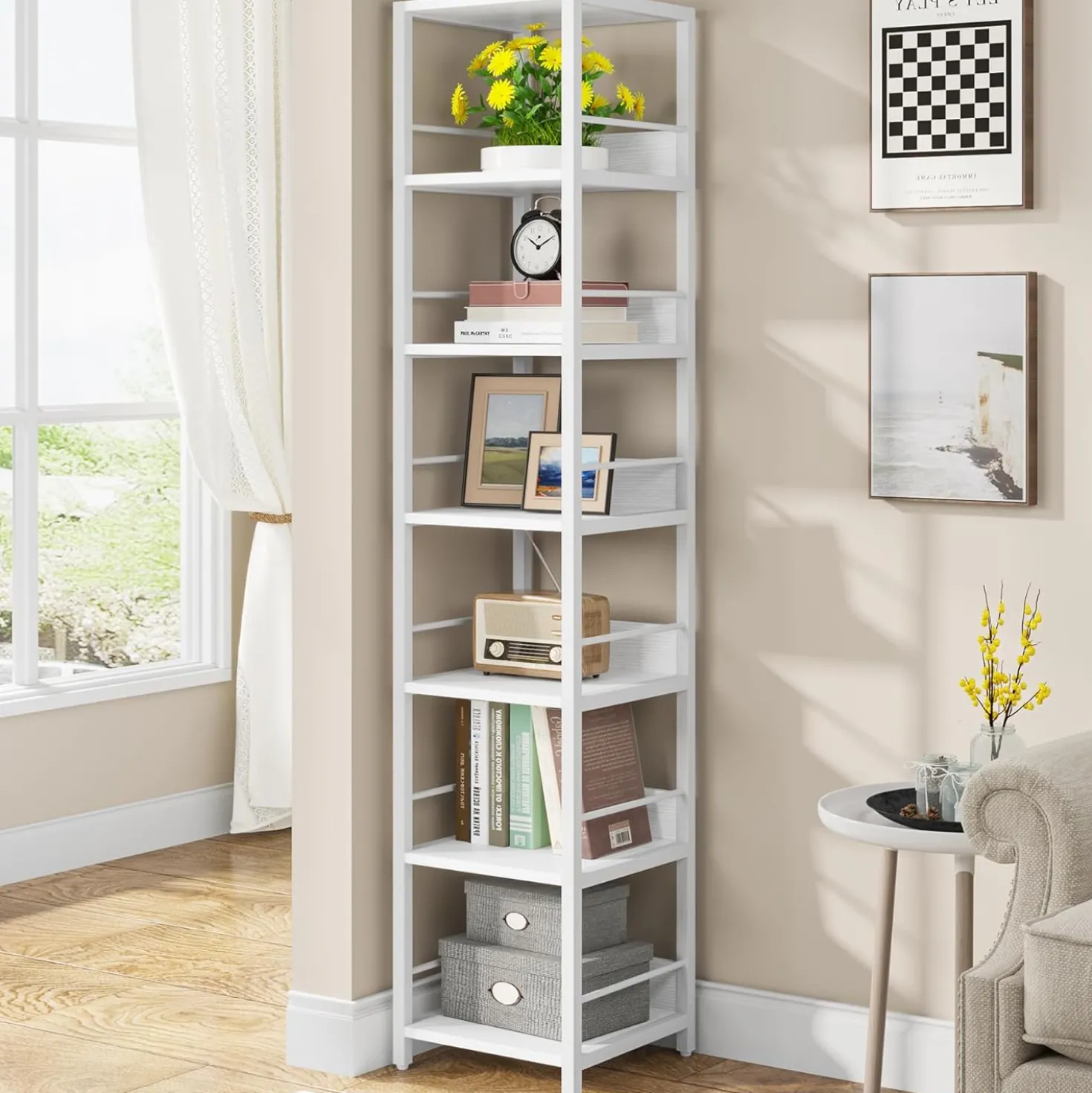 Tribesigns 6-Tier Narrow Corner Shelf, 74.8-Inch Tall Industrial Storage Bookshelf