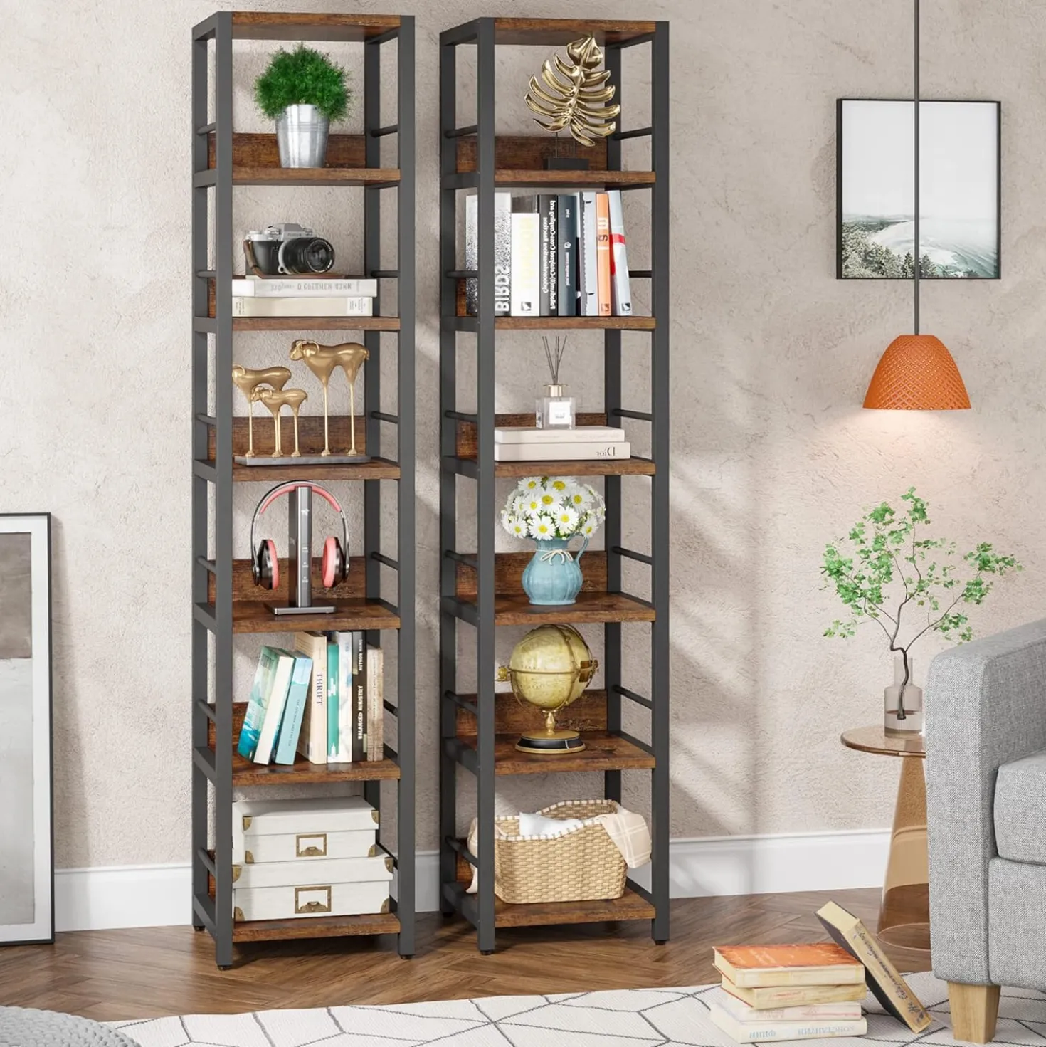 Tribesigns 6-Tier Narrow Corner Shelf, 74.8-Inch Tall Industrial Storage Bookshelf