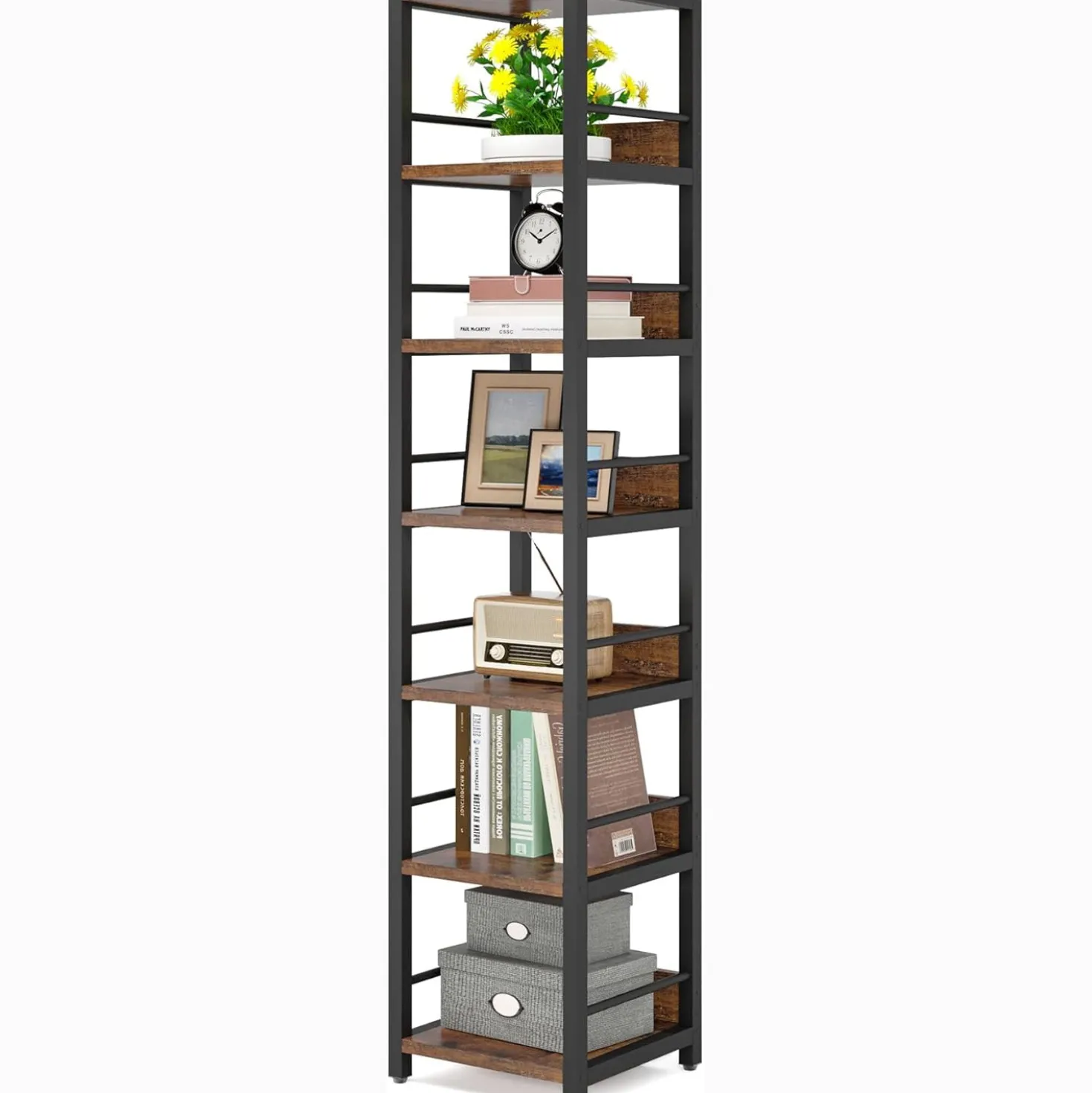 Tribesigns 6-Tier Narrow Corner Shelf, 74.8-Inch Tall Industrial Storage Bookshelf