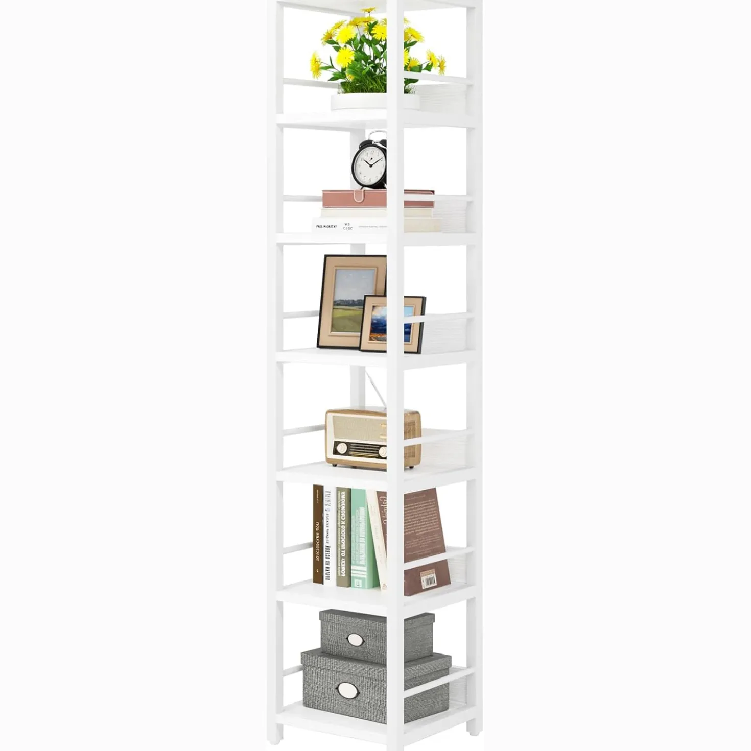 Tribesigns 6-Tier Narrow Corner Shelf, 74.8-Inch Tall Industrial Storage Bookshelf