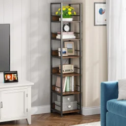 Tribesigns 6-Tier Narrow Corner Shelf, 74.8-Inch Tall Industrial Storage Bookshelf