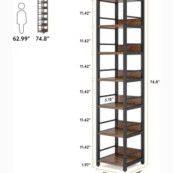 Tribesigns 6-Tier Narrow Corner Shelf, 74.8-Inch Tall Industrial Storage Bookshelf