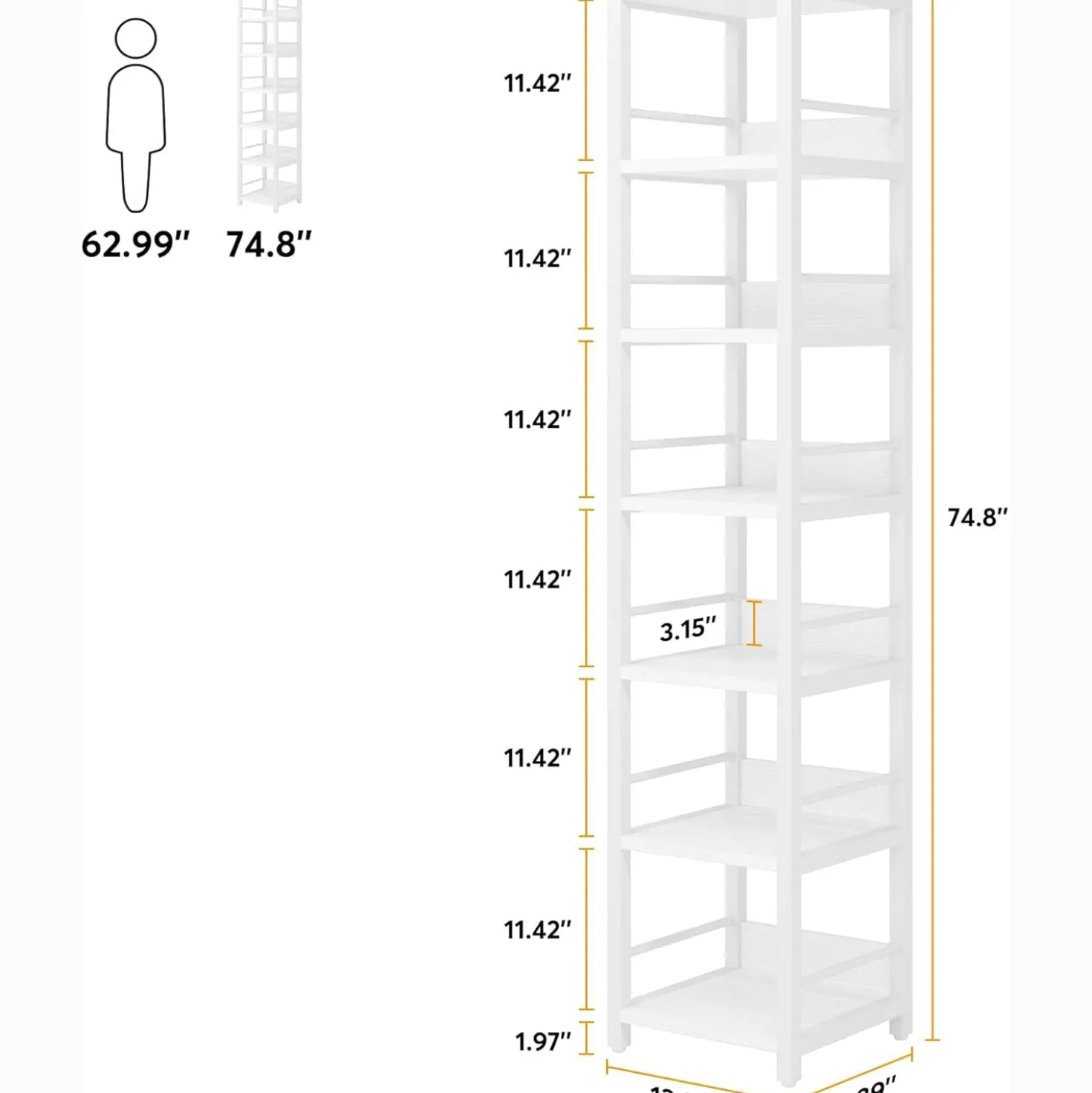 Tribesigns 6-Tier Narrow Corner Shelf, 74.8-Inch Tall Industrial Storage Bookshelf